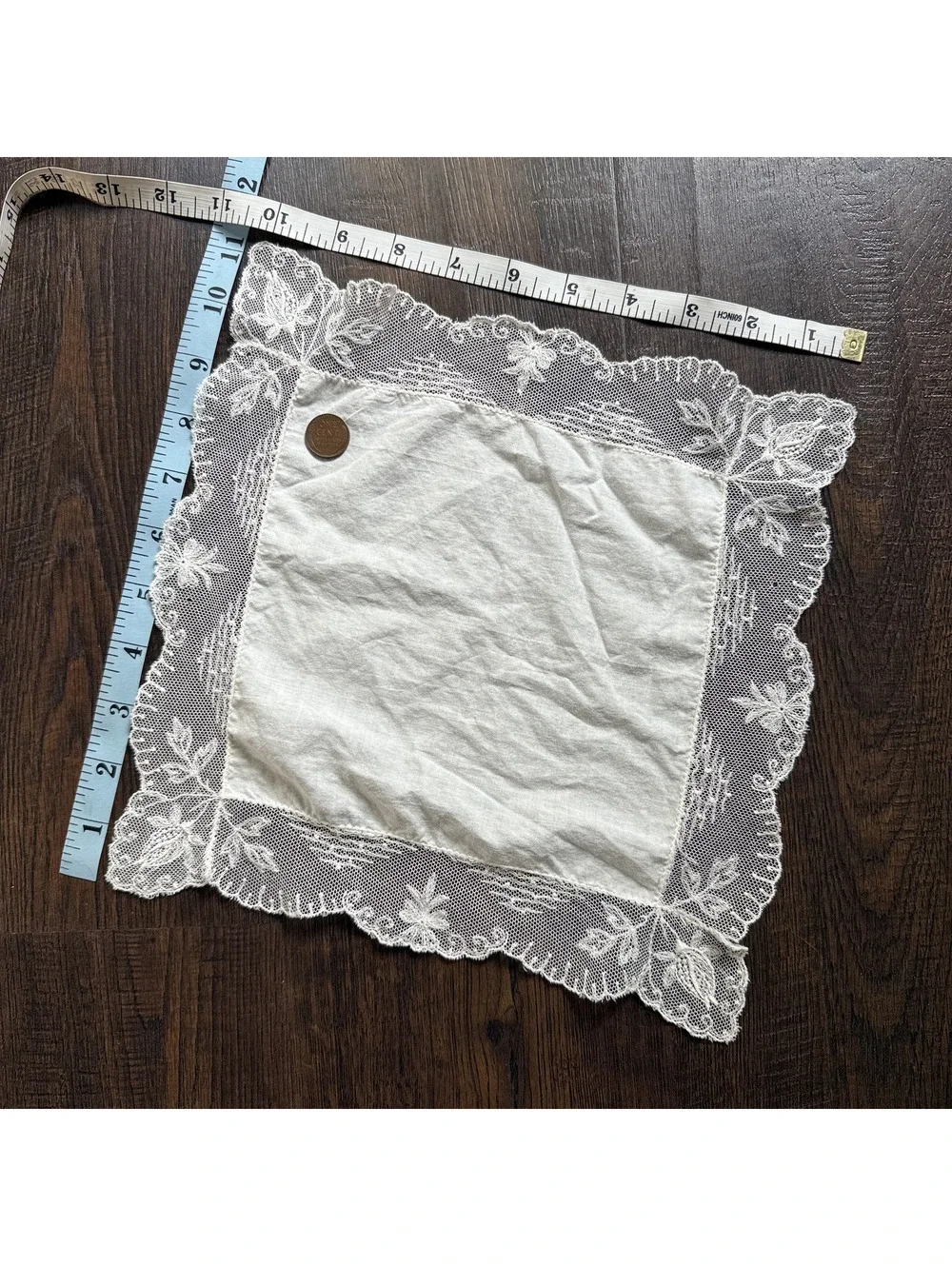 Antique Early 1900s Ivory Linen Floral Lace Handkerchief Wedding Hankie